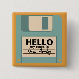 Floppy Diskette Personalized Name Badge 2 Inch Square Button
