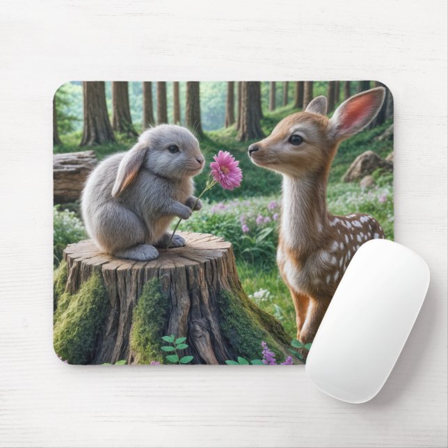 Floppy-eared Rabbit With a Flower and Fawn Mouse Pad (With Mouse)
