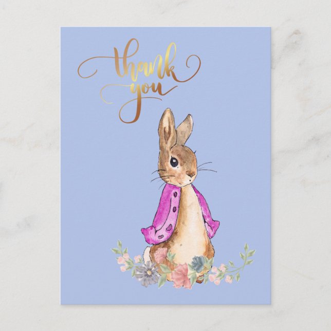 Flopsy rabbit with Gold Thank You Text Postcard (Front)