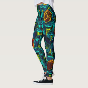 Flor virtual em azul gradiente, estilhaçada leggings