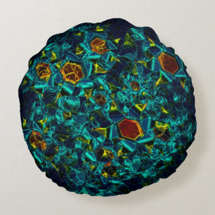 Flor virtual em azul gradiente, estilhaçada round pillow