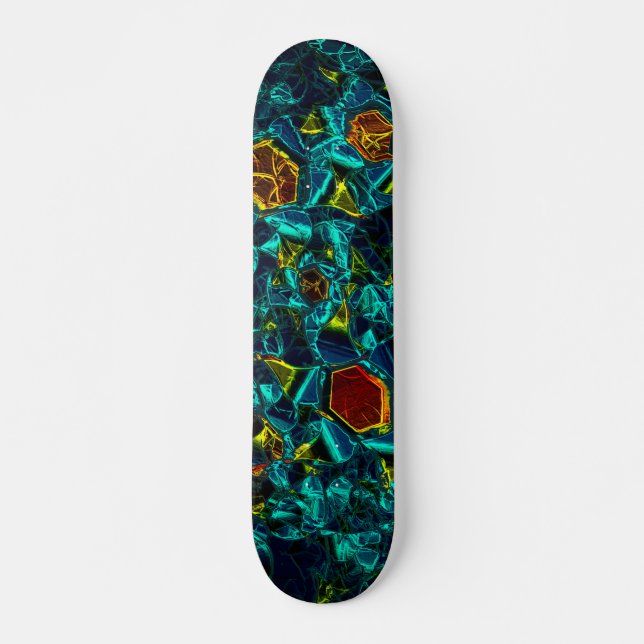 Flor virtual em azul gradiente, estilhaçada skateboard (Front)