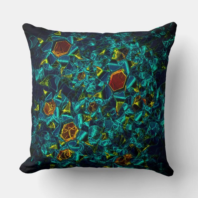 Flor virtual em azul gradiente, estilhaçada throw pillow (Front)