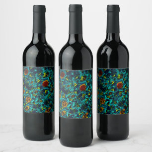 Flor virtual em azul gradiente, estilhaçada wine label