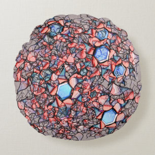 Flor virtual entalhada nas cores azul e salmão round pillow