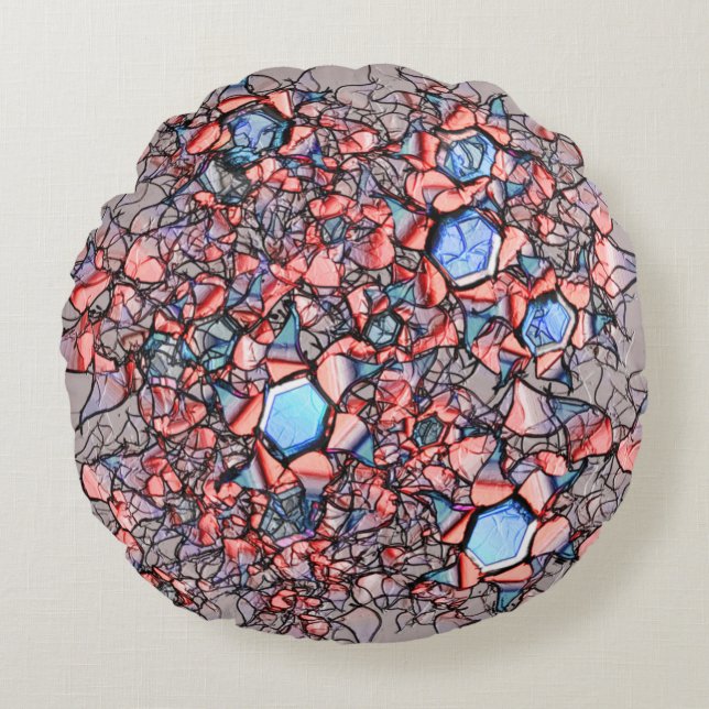 Flor virtual entalhada nas cores azul e salmão round pillow (Front)