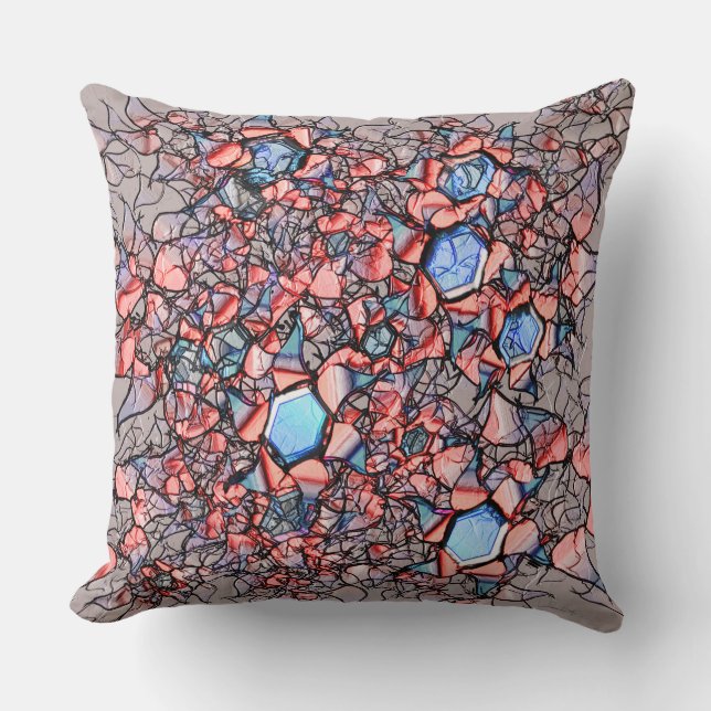 Flor virtual entalhada nas cores azul e salmão throw pillow (Front)