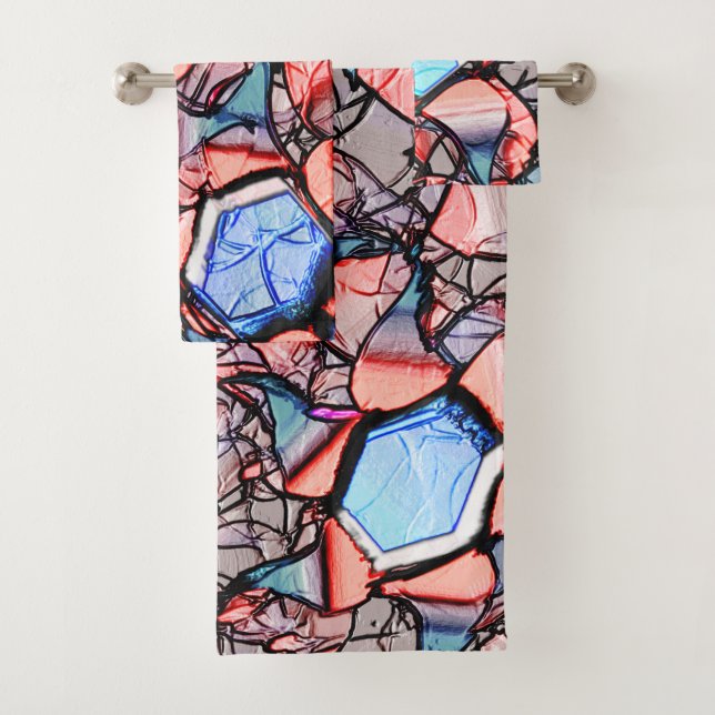 Flor virtuel entalhada nas cores azul e salmão (En situation)