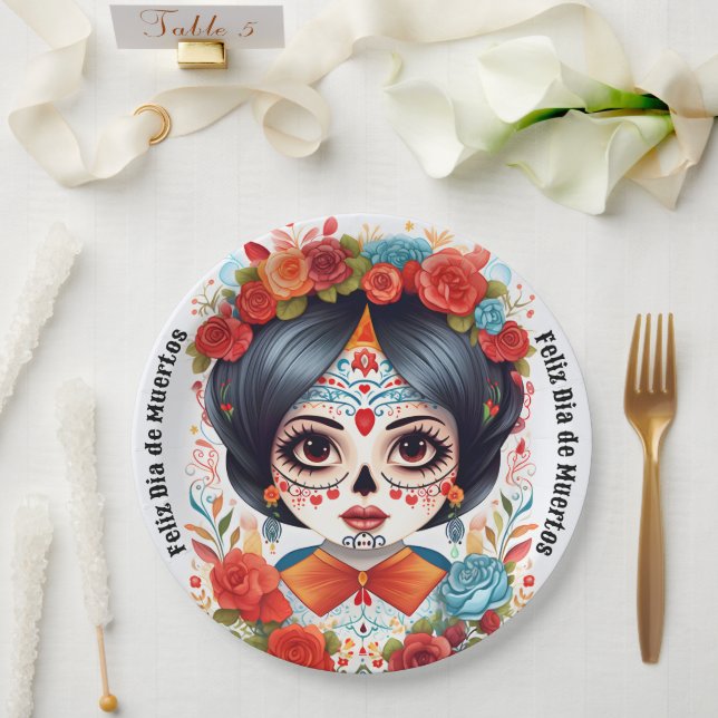  🌹 Flor y Calavera: Tribute to Dia de Muertos 🌹 Paper Plate (Wedding)