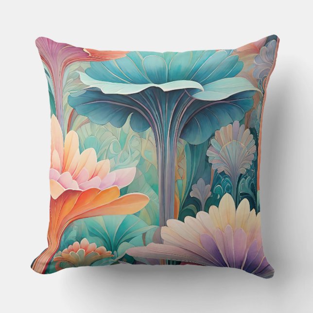 Flora 2 Floral Pastel Throw Pillow (Front)