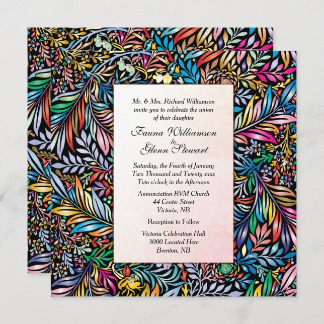 Flora and Fauna Multi Colour Wedding Invitation (Front/Back)