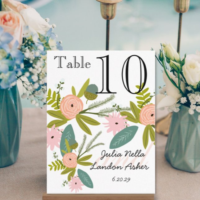 Flora and Fauna Peach and Mint Table Number Postcard (Creator Uploaded)