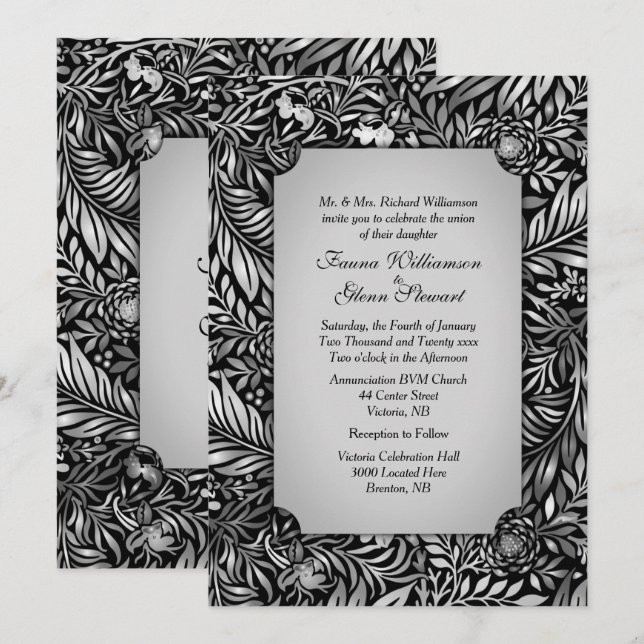 Flora and Fauna Silver Wedding Invitation (Front/Back)
