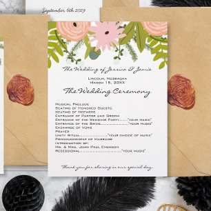 Flora & Fauna Ferns Roses Acorns Twigs Wedding Program