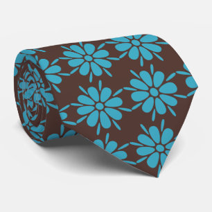 Flora Foulard Flower Brown & Turq Two-sided Tie