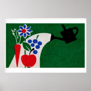 Flora & Fruit Matchbox Art Print, Czechoslovakian Poster