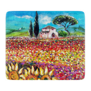 FLORA IN TUSCANY/ Fields ,Poppies and Sunflowers C Cutting Board