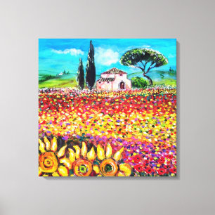 FLORA IN TUSCANY/ Fields ,Poppies and Sunflowers Canvas Print