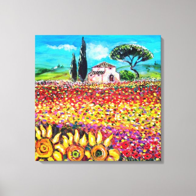 FLORA IN TUSCANY/ Fields ,Poppies and Sunflowers Canvas Print (Front)