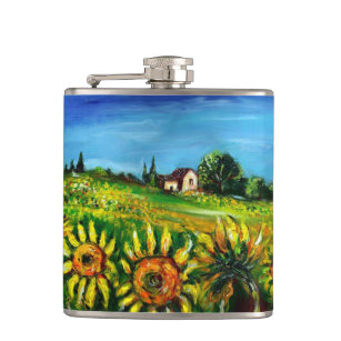 FLORA IN TUSCANY/ Fields ,Poppies and Sunflowers Hip Flask
