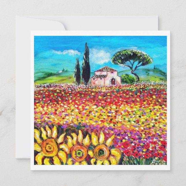 FLORA IN TUSCANY/ Fields ,Poppies and Sunflowers Invitation (Front)