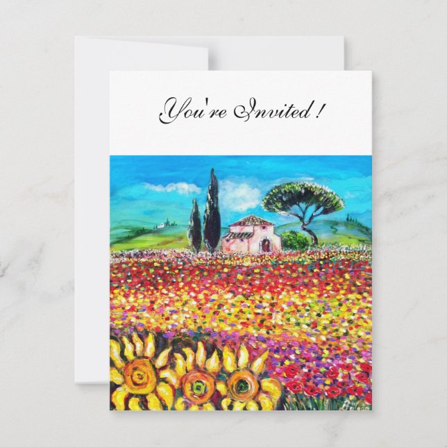 FLORA IN TUSCANY/ Fields ,Poppies and Sunflowers Invitation (Front)