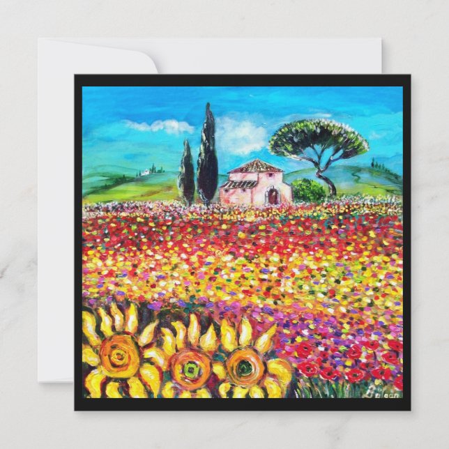 FLORA IN TUSCANY/ Fields ,Poppies and Sunflowers Invitation (Front)