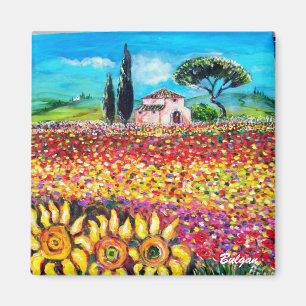 FLORA IN TUSCANY/ Fields ,Poppies and Sunflowers Magnet