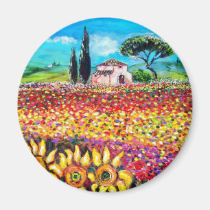 FLORA IN TUSCANY/ Fields ,Poppies and Sunflowers Magnet