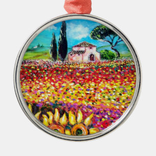 FLORA IN TUSCANY/ Fields ,Poppies and Sunflowers Metal Ornament
