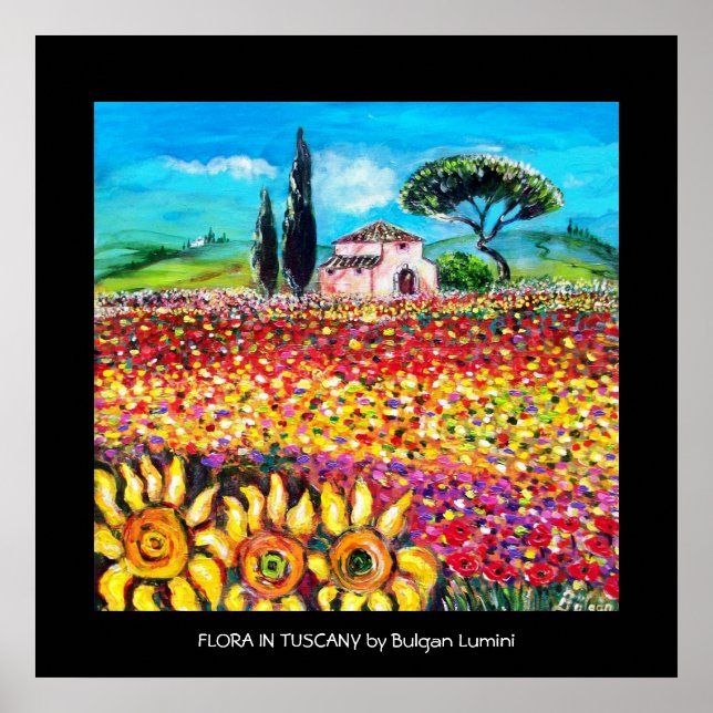 FLORA IN TUSCANY/ Fields ,Poppies and Sunflowers Poster (Front)