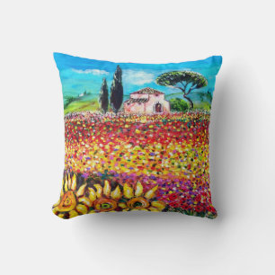 FLORA IN TUSCANY/ Fields ,Poppies and Sunflowers Throw Pillow