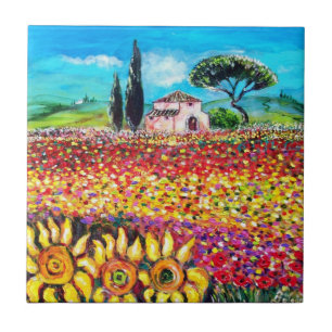 FLORA IN TUSCANY/ Fields ,Poppies and Sunflowers Tile