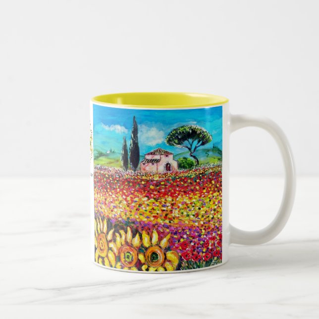 FLORA IN TUSCANY/ Fields ,Poppies and Sunflowers Two-Tone Coffee Mug (Right)