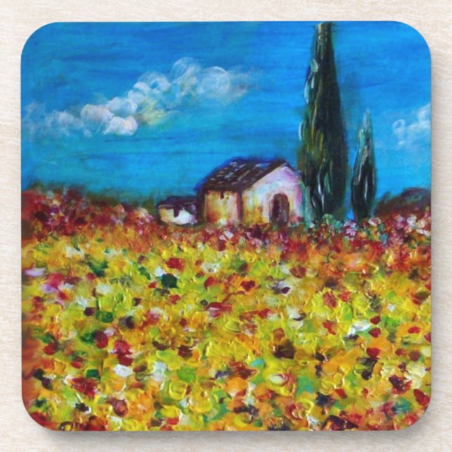 FLORA IN TUSCANY/ Flower Fields ,Poppies Coaster (Front)