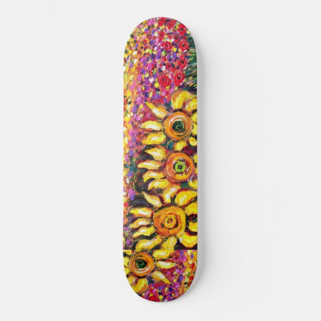 FLORA IN TUSCANY, red green yellow pink Skateboard (Front)