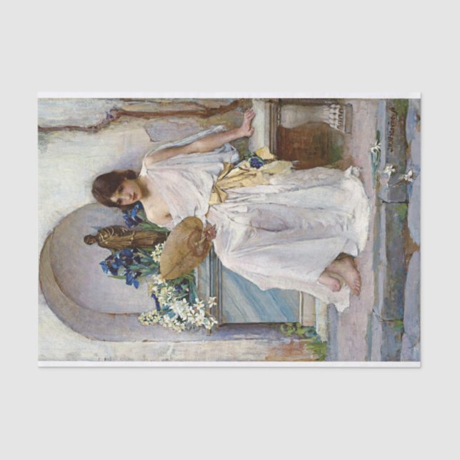 Flora in White Attire, by John William Waterhouse Tissue Paper (Front)