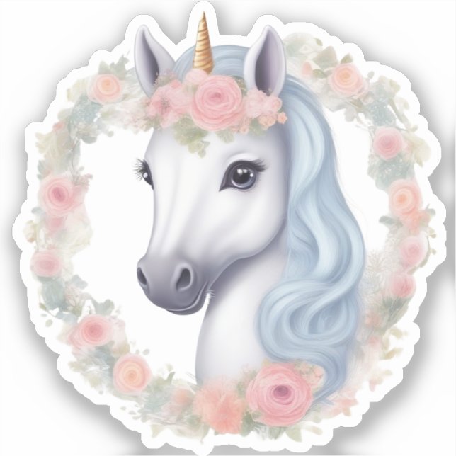 Flora la licorne : Sticker en vinyle (Recto)