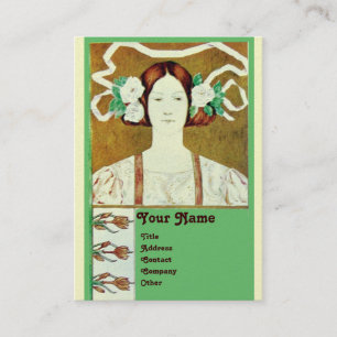 FLORA/LADY WITH WHITE ROSES MONOGRAM  Pearl Business Card