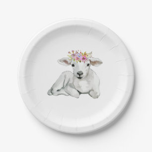 Flora Lamb Baby Shower Paper Plate