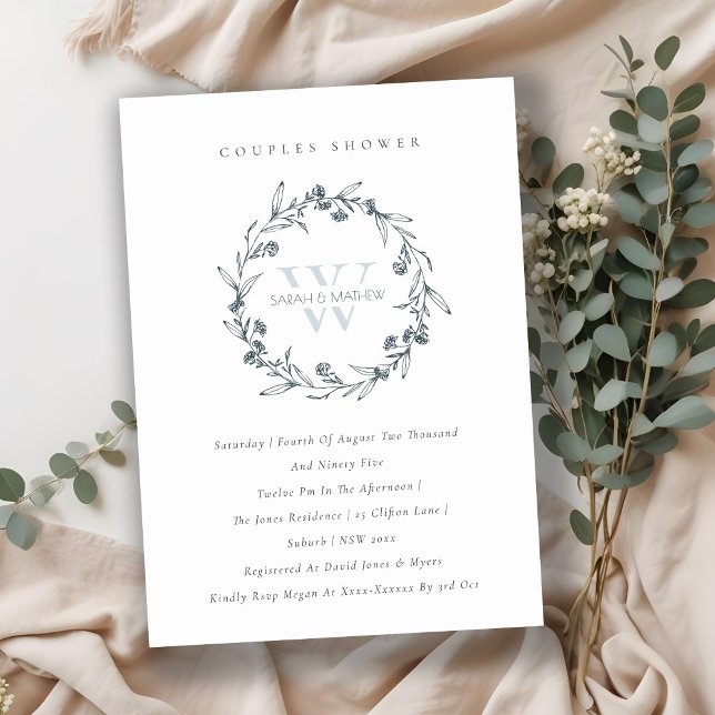 Flora Laurel Wreath Monogram Couples Shower Invite (Creator Uploaded)