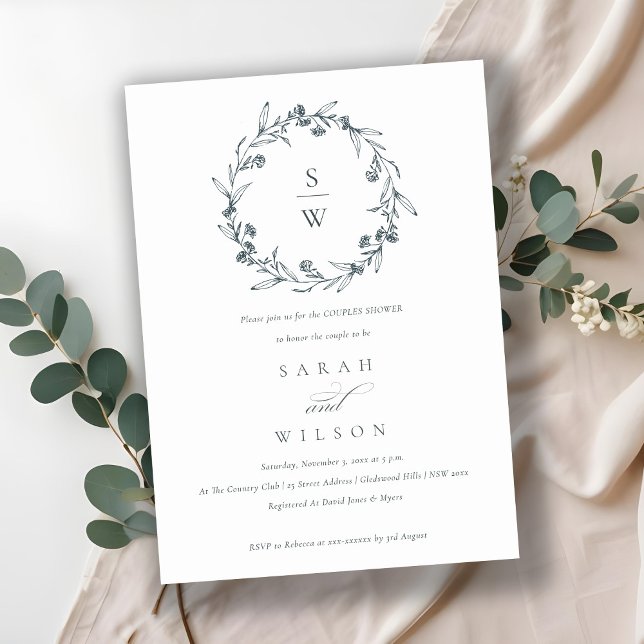 Flora Laurel Wreath Monogram Couples Shower Invite (Creator Uploaded)