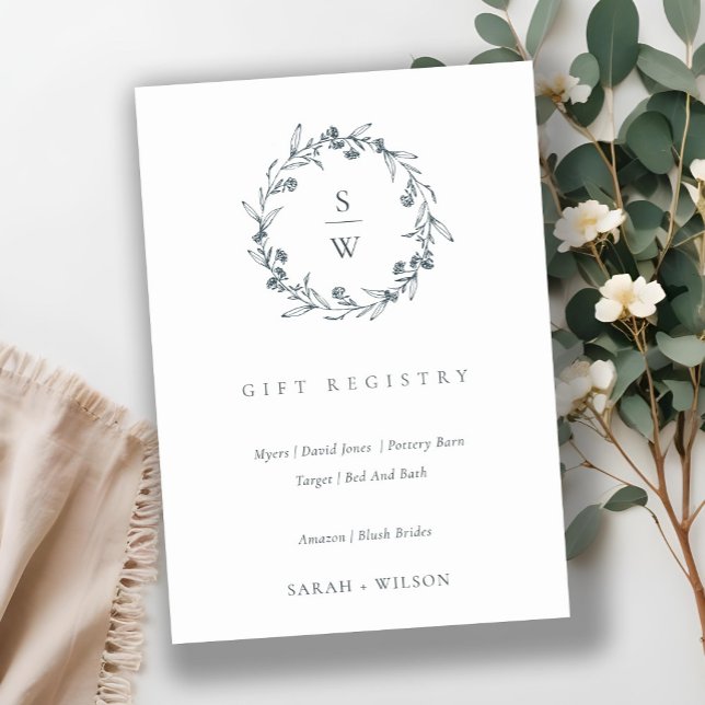Flora Laurel Wreath Monogram Wedding Gift Registry Enclosure Card (Creator Uploaded)