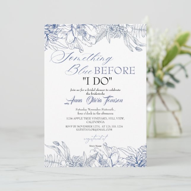 Flora Something Blue Before I DO Bridal Shower Invitation (Standing Front)