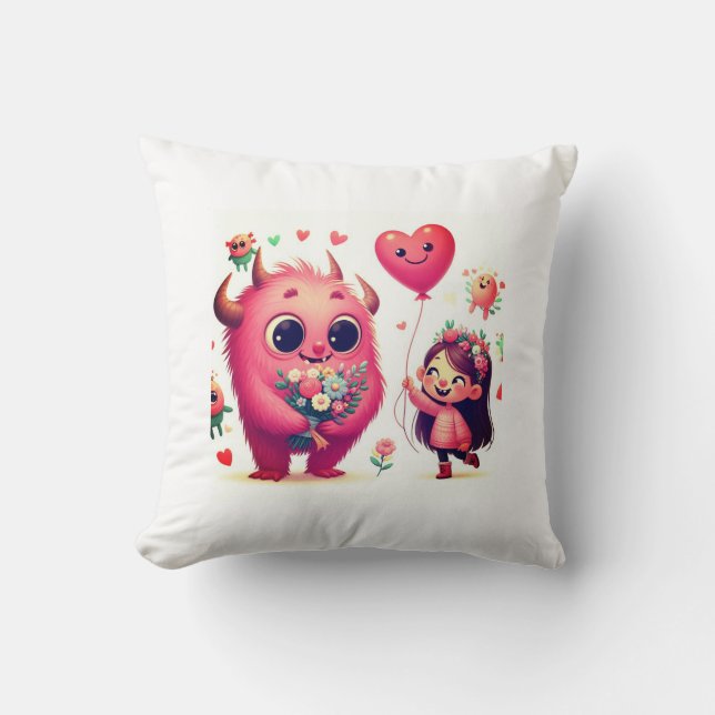 Flora the Friendly Monster Throw Pillow (Front)