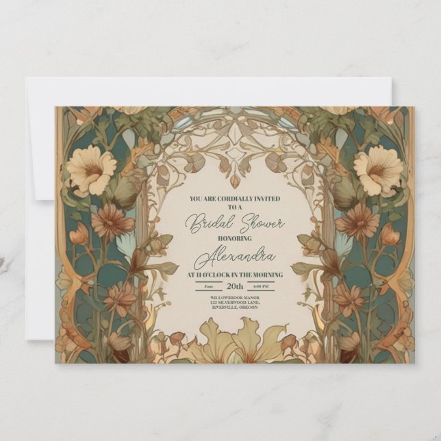 Flora Vintage Art Nouveau Bridal  Invitation (Front)