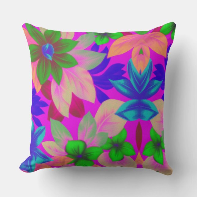 Floral1i3 Tropical Print in bright colours Throw Pillow (Front)
