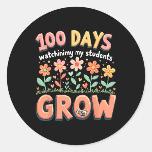 Floral 100 Days Watching My Students Grow Teachers Classic Round Sticker