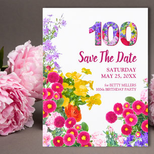Floral 100 Years Flowers 100th Birthday Party Save The Date