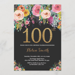 Floral 100e anniversaire Invitation Parties scinti
